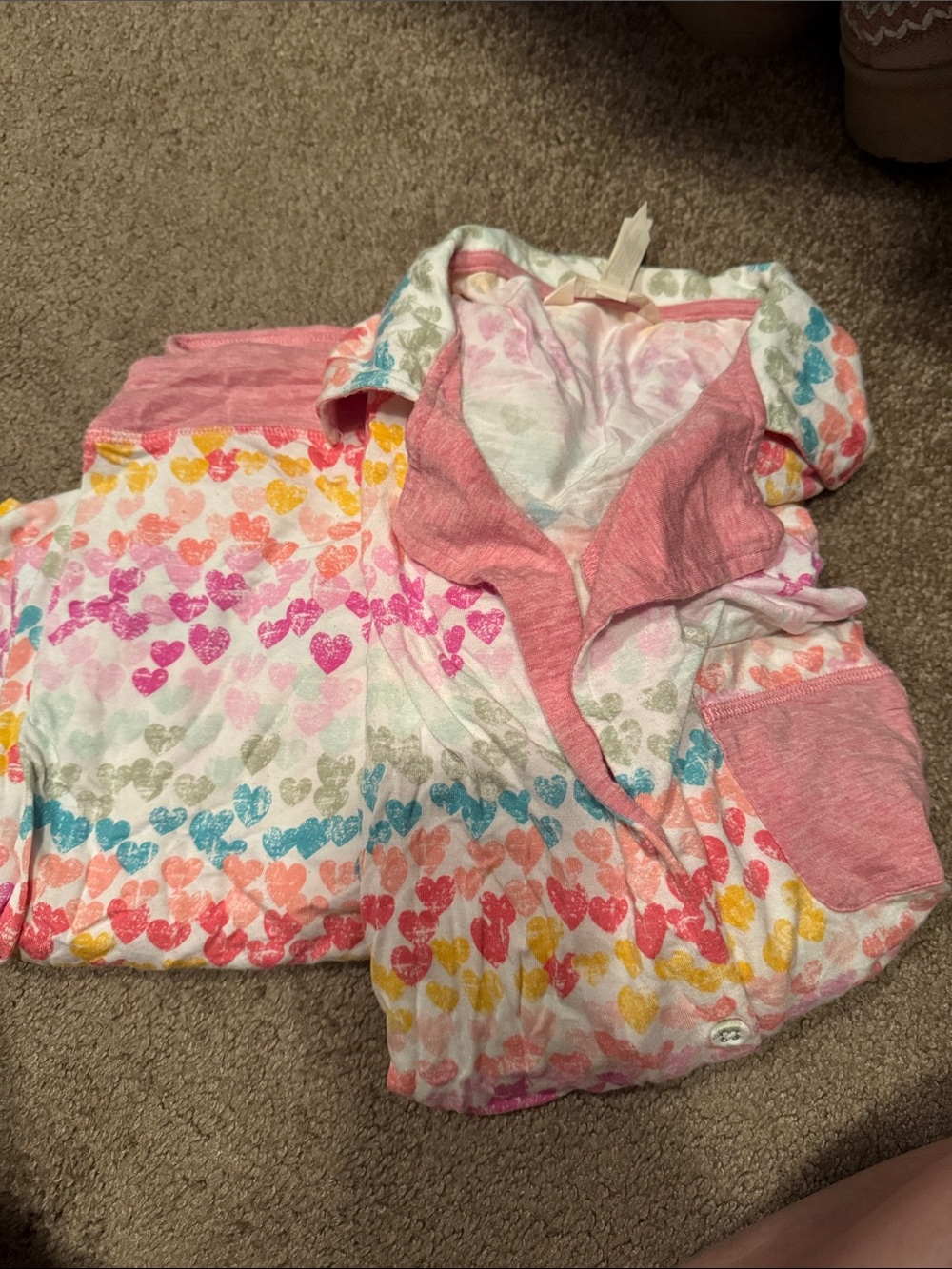 Womens Pink Multi-Heart short sleeve Pajama pants Set small